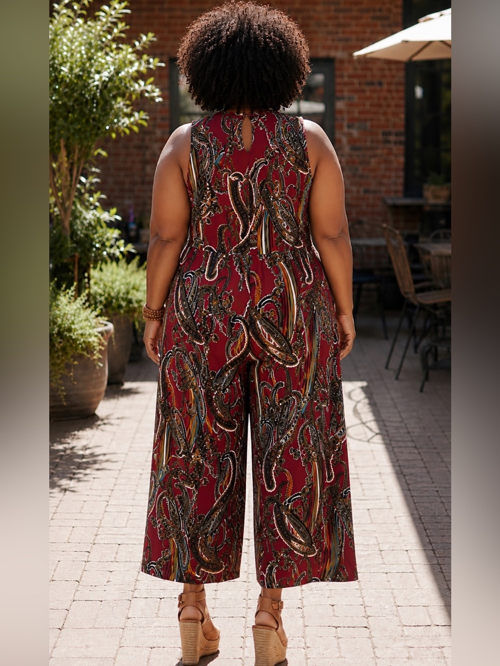 Paisley Burgundy Print Wide-Leg Jumpsuit (14-16) - Picture 7 of 9